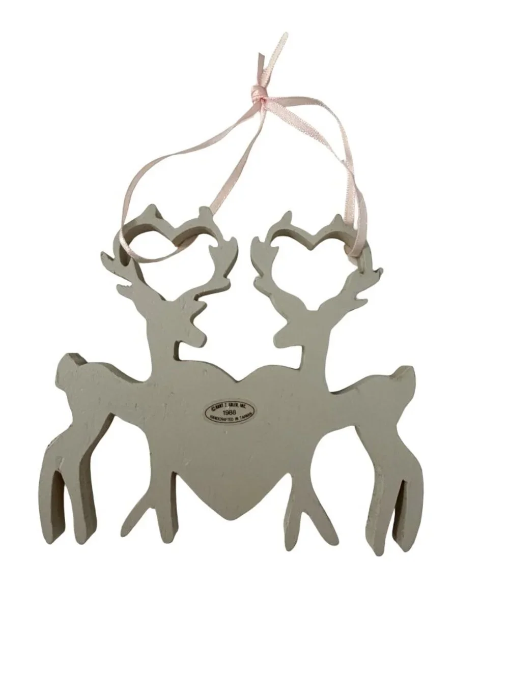 Vintage Kurt S. Adler Wooden Reindeer Heart Christmas Ornament 1988 Handcrafted